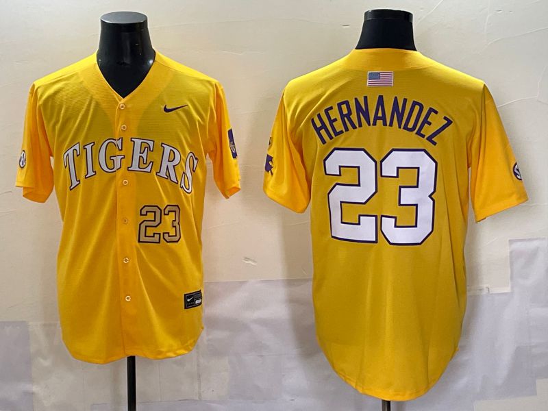 Men 2025 LSU Tigers #23 Hernandez Yellow Nike Joint Name Nike NCAA Jersey style 5